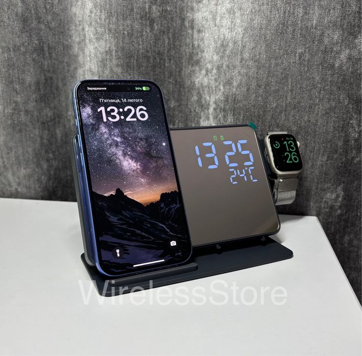 Бездротова зарядка Apple Watch iPhone, Док-Станція Samsung Дзеркальна