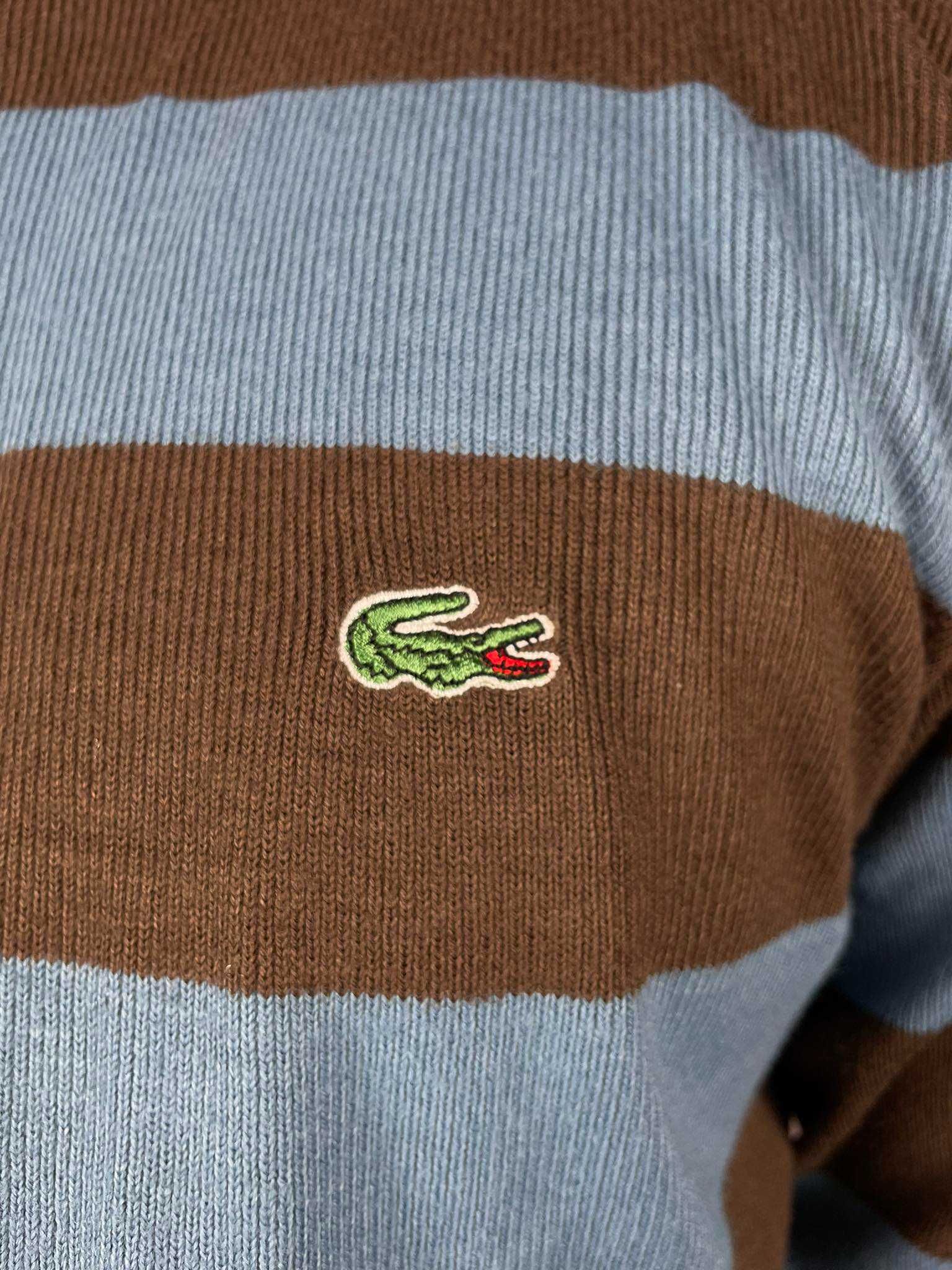 Vintage Sweter w paski Lacoste niebiesko-brązowy XL