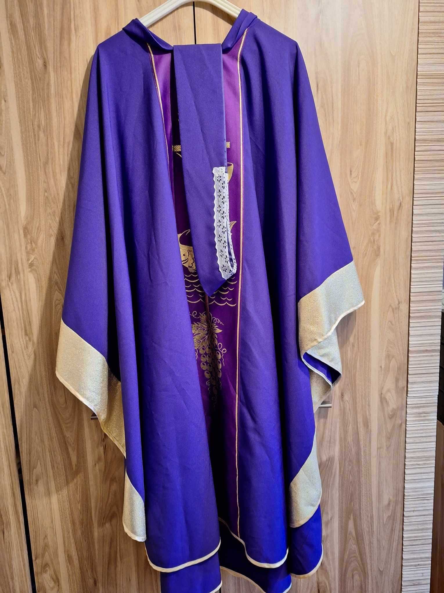 Ornat fioletowy z symbolami eucharystycznymi, szaty liturgiczne