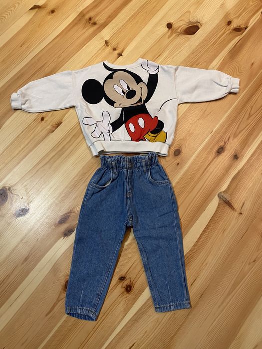 ZARA Komplet Spodnie Jeansy Bluza Myszka Mike Mouse
