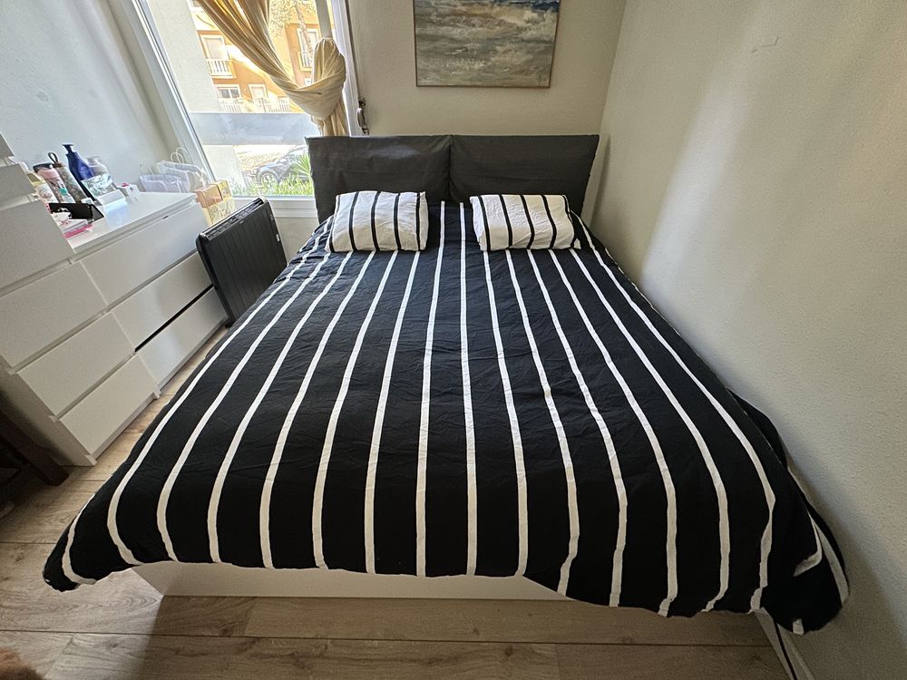 Cama Completa Ikea Malm 160x200 branca c/gavetas, estrado e colchão