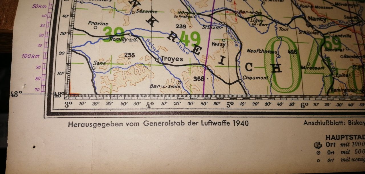 Mapa lotnicza Luftwaffe 1940r Oryginał Stan bdb