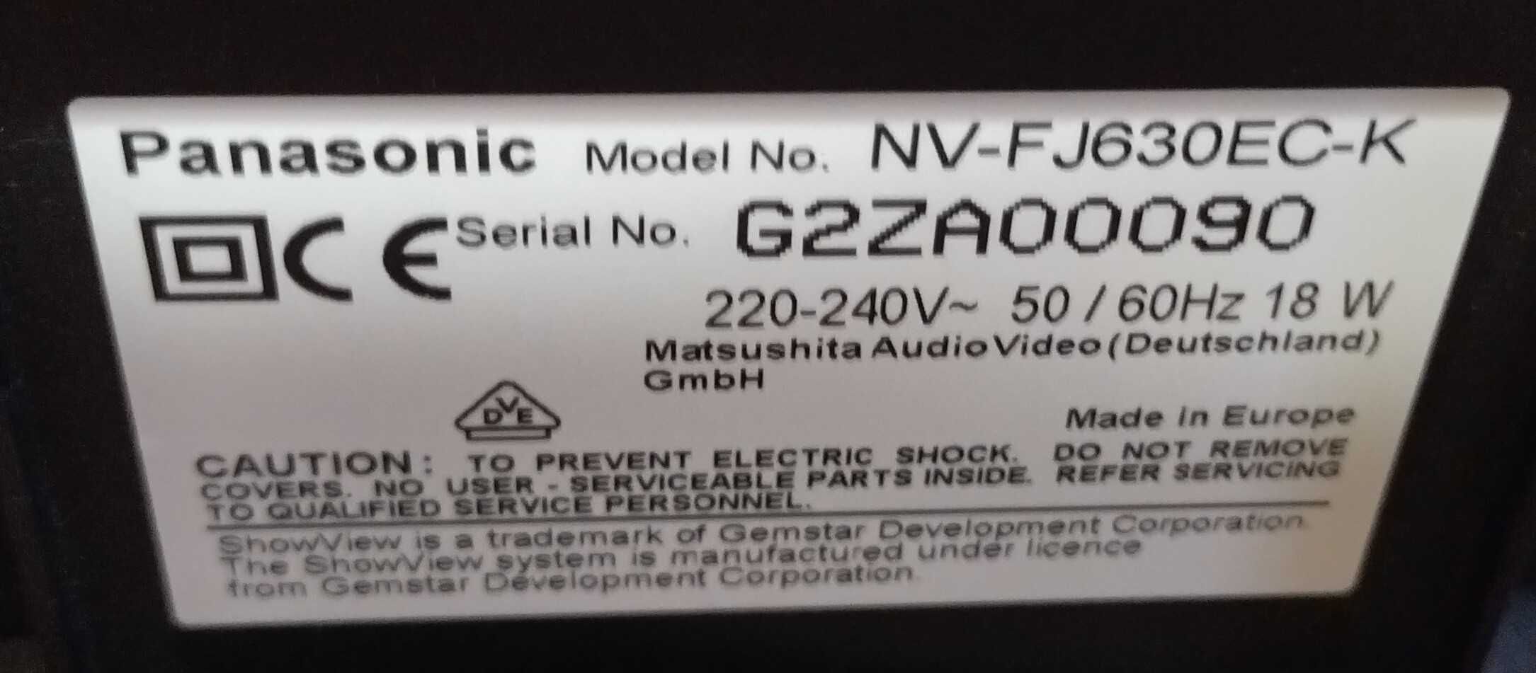 Panasonic leitor de vhs. Com comando e manual. Como novo