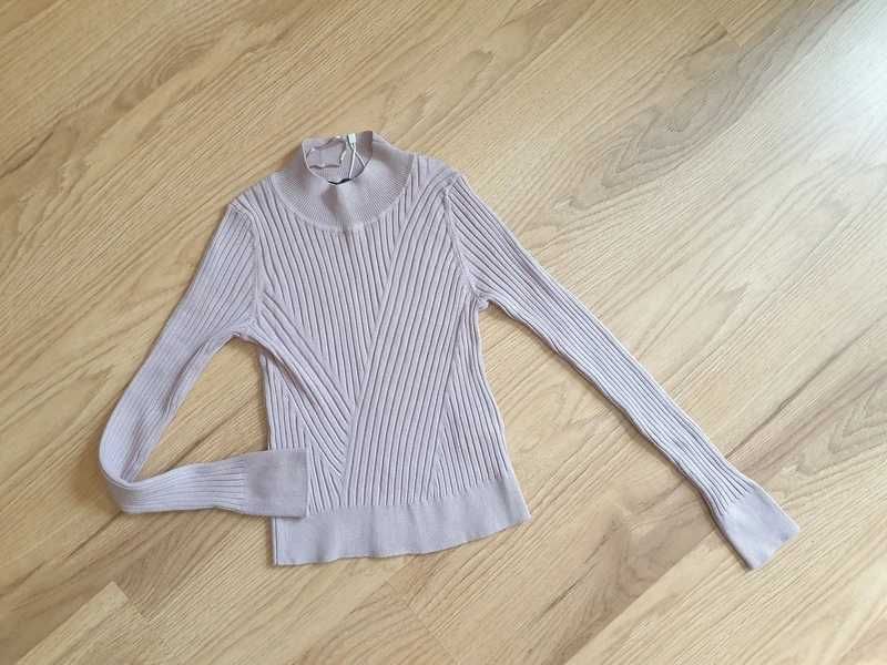 Liliowy prążkowany półgolf bardzo elastyczny