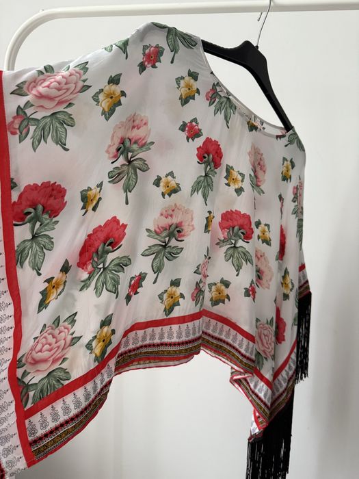 H&M Coachella Bluzka w kwiaty z frędzlami wiskoza rozmiar 36