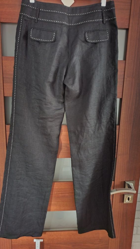 Spodnie lniane   - czarne  r.38 MONNARI