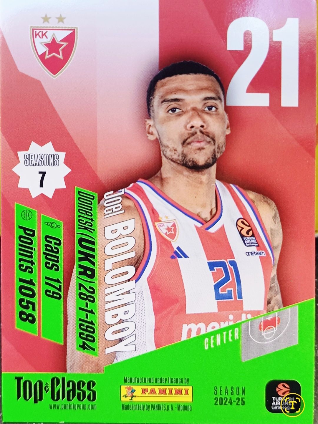 Karta kolekcjonerska Panini Top Class Pure Basketball nr 39 Joel Bolom