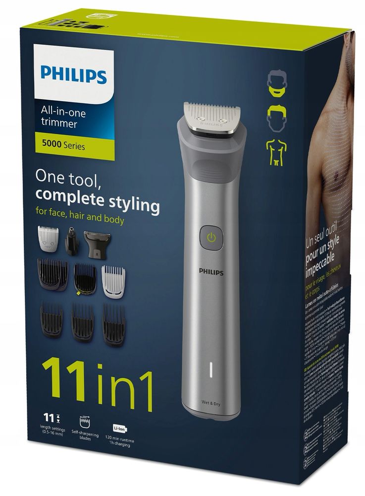 TRYMER GOLARKA MASZYNKA PHILIPS do golenia brody ciała 9 nasadek 11w1