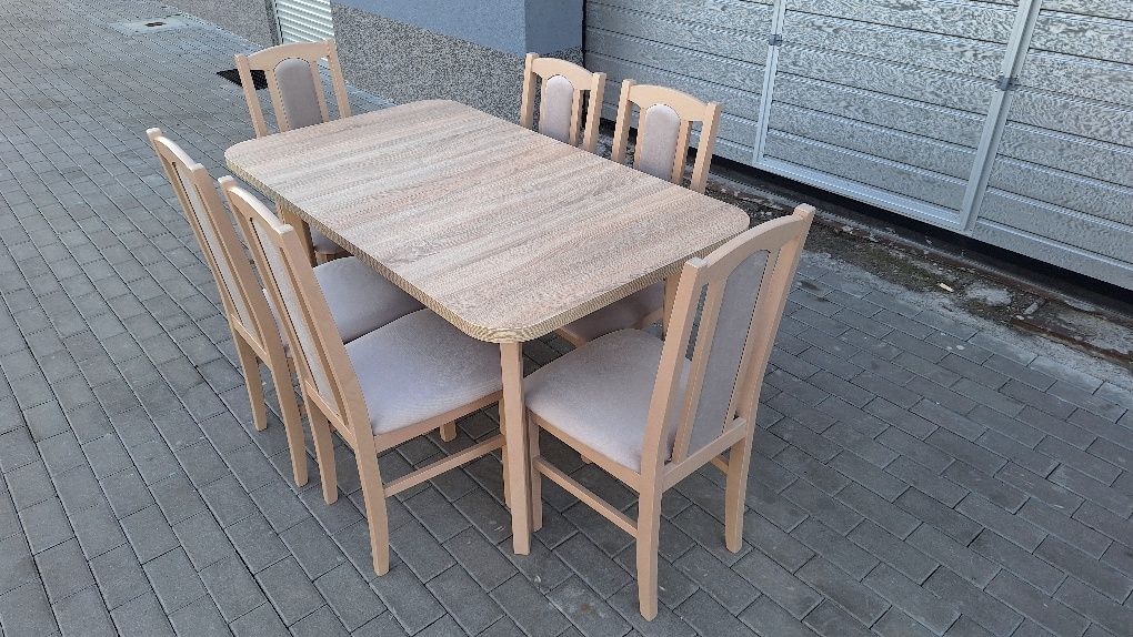 Nowe: Stół rozkładany + 6 krzeseł, sonoma + latte, dostawa cała POLSKA