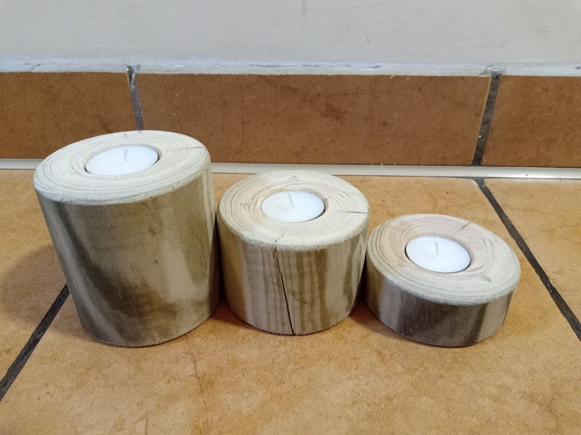 Świeczniki drewniane tealight 3 Sztuki rękodzieło