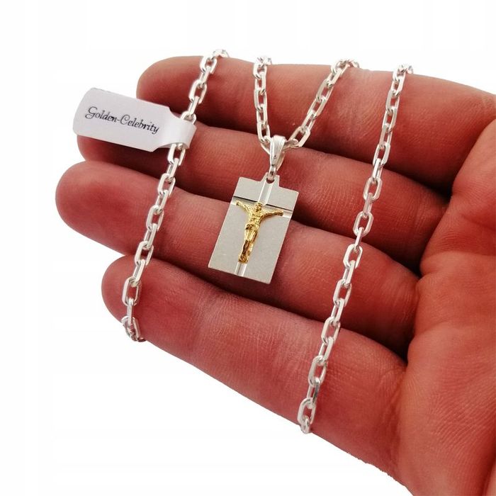 Srebrny Męski Łańcuszek Ankier + Medalik Jezus Pr. 925 + Grawer Dla Sy