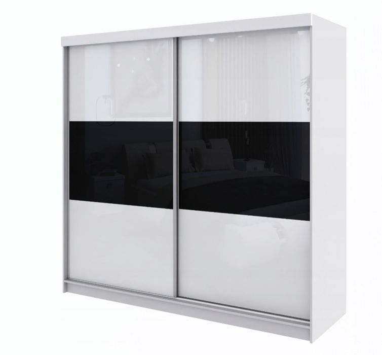 Szafa dwudrzwiowa przesuwna 240×217x69cm czarno biala duża uzywana