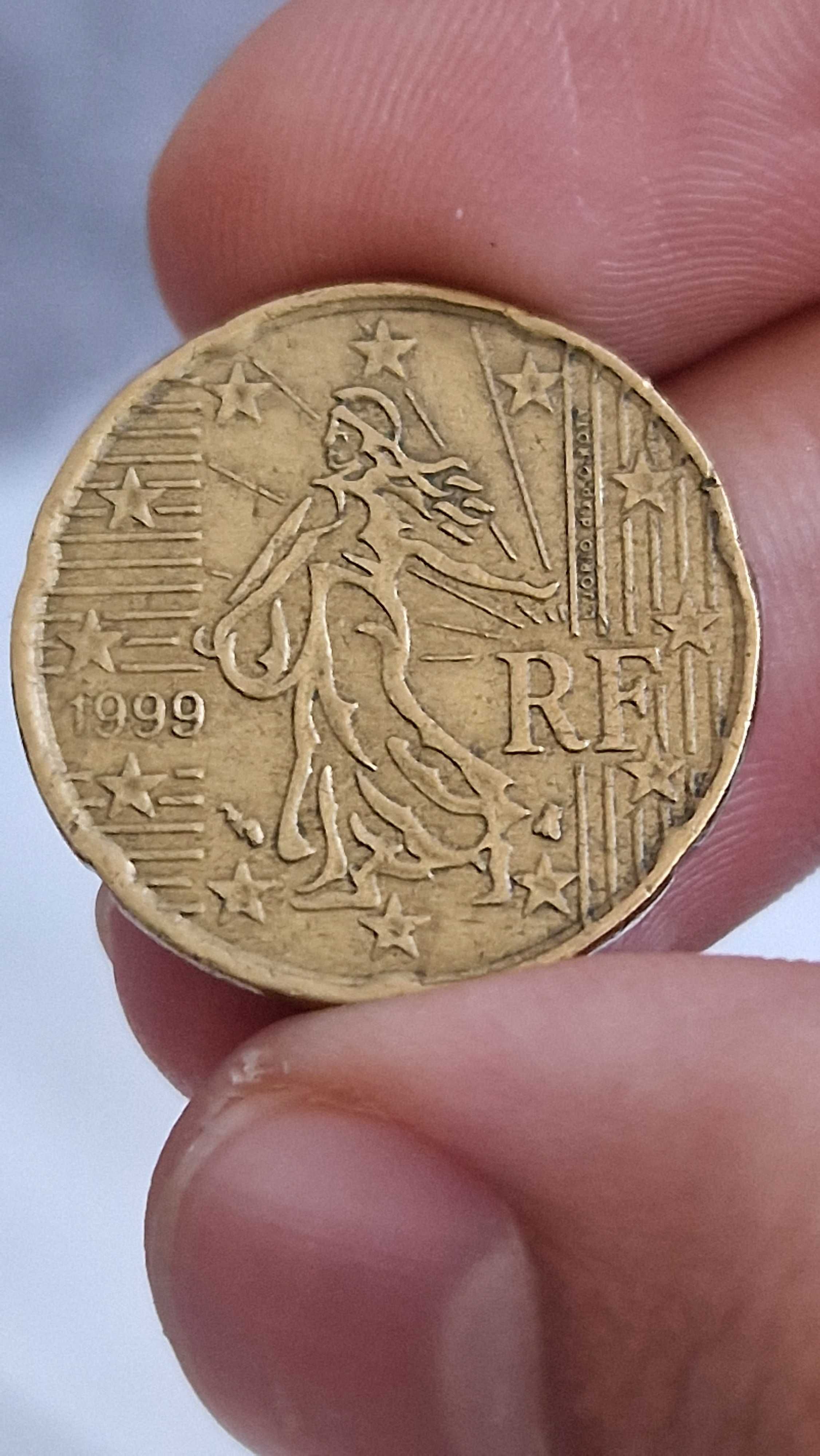 Moeda rara de 20 cêntimos francesa de 1999