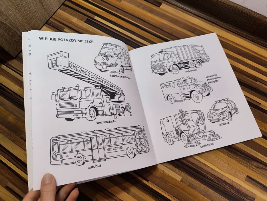Wielkie pojazdy fiszki edukacyjne do kolorowania kolorowanka