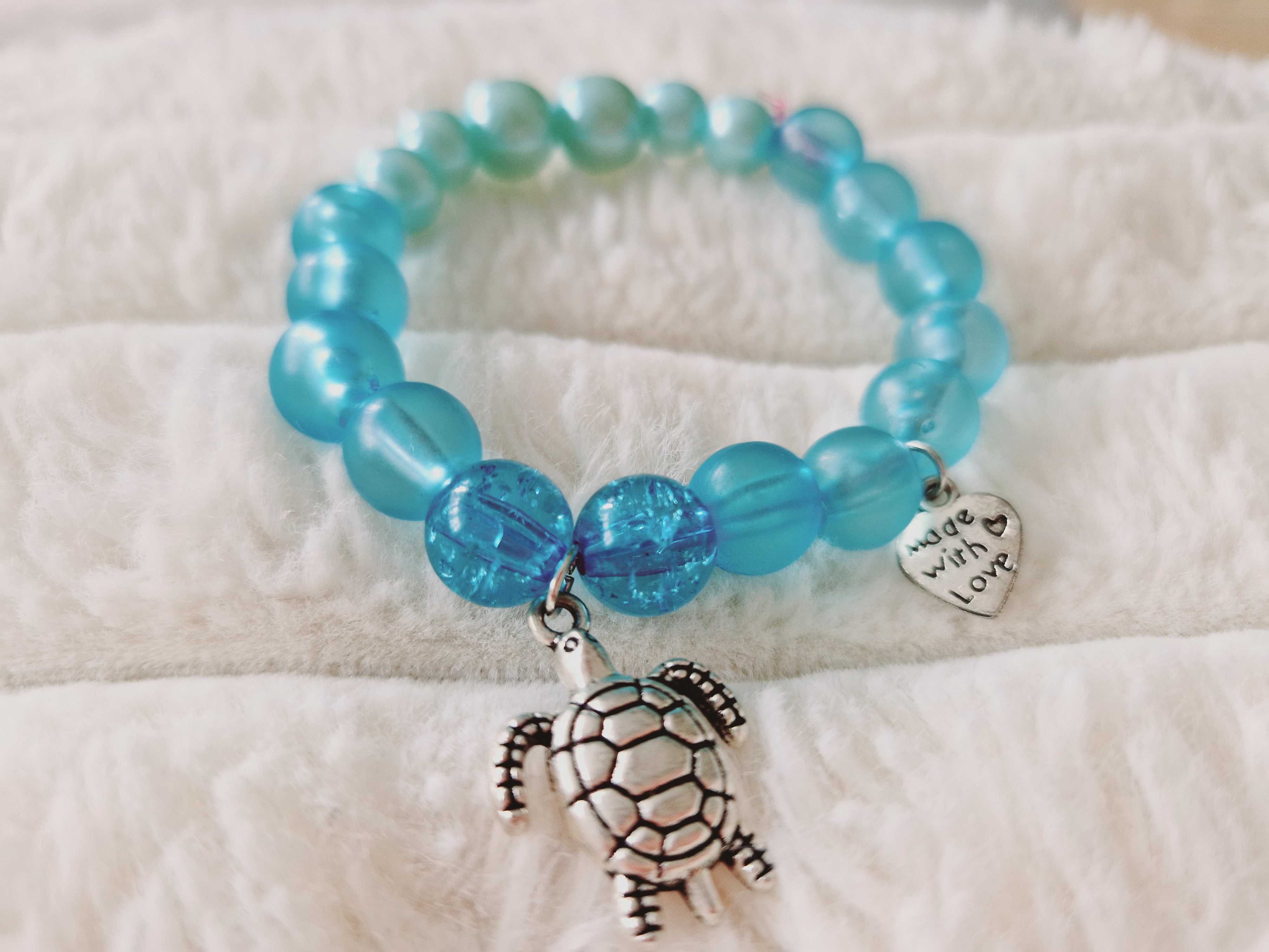 Bransoletka na gumce turtle blue letnia hamdmade