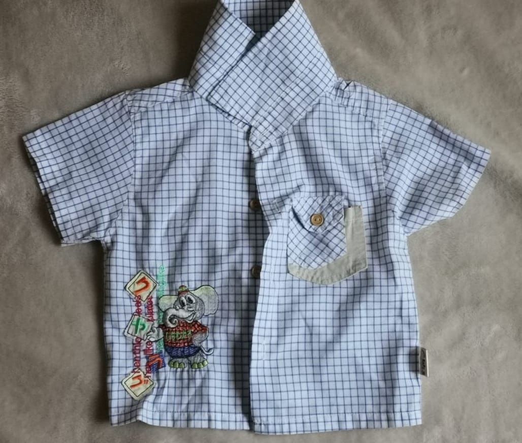 Chłopięca koszula w kratkę z krótkim rękawem słonik Baby Q 12mcy