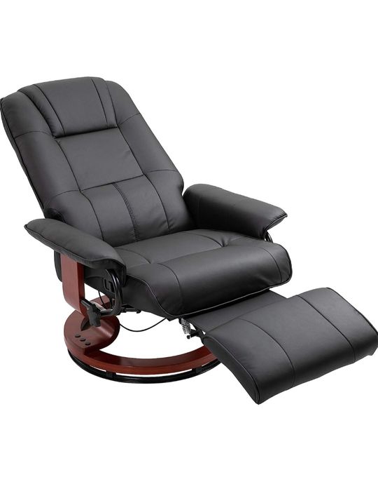 Fotel relaksacyjny rozkładany czarny skórzany