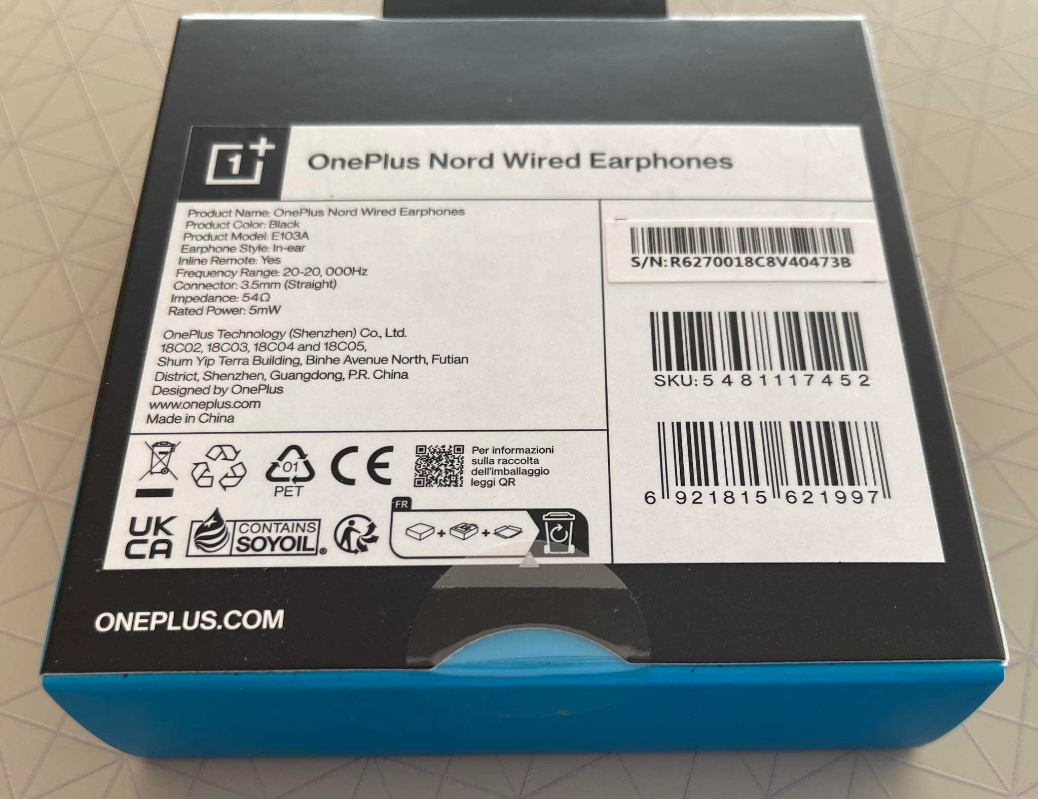 Auriculares One Plus Nord Wired - EM CAIXA SELADA