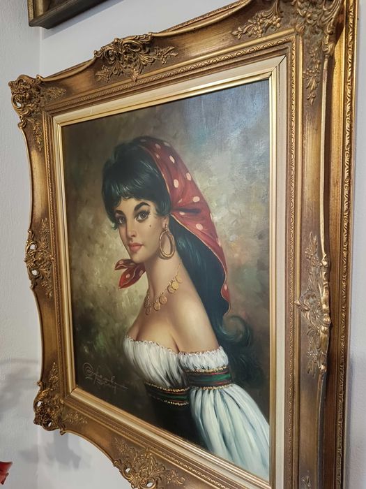 Obraz olejny na płótnie Cyganka, w pięknej ramie