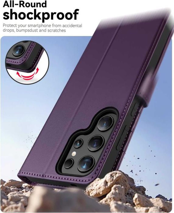 OCASE Samsung Galaxy S25 Ultra etui skórzane z klapką fioletowe RFID