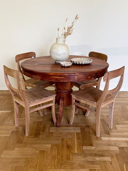 Stół okrągły 120 jadalnia ogrodowy drewno egzotyczne ludwik kolonialny