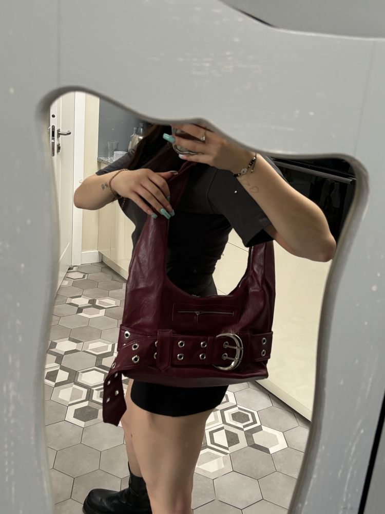 Torebka hobo burgundowa avant garde torebka vintage klamra burgundowa