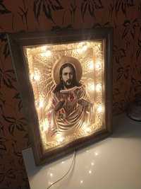 Obraz Serce Pana Jezusa świecący PRL antyk