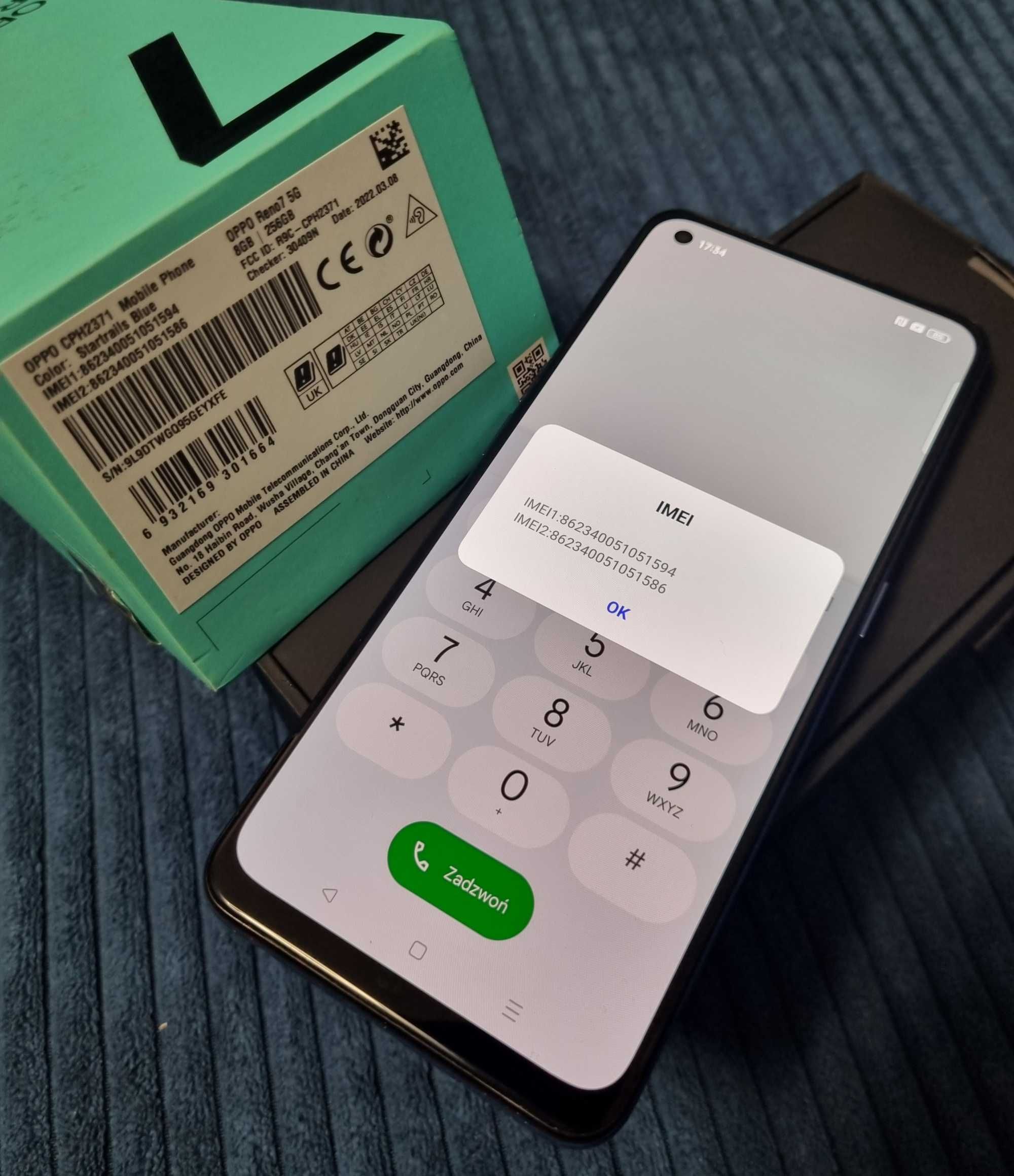 Oppo reno 7 niebieski 8/256 piekny zamienie