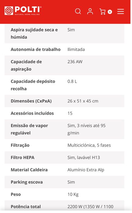 Aspirador com vapor polti unico