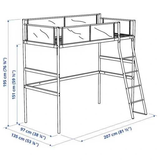 Łóżko piętrowe rama IKEA VITVAL biała jasno szary 90x200cm z materacem
