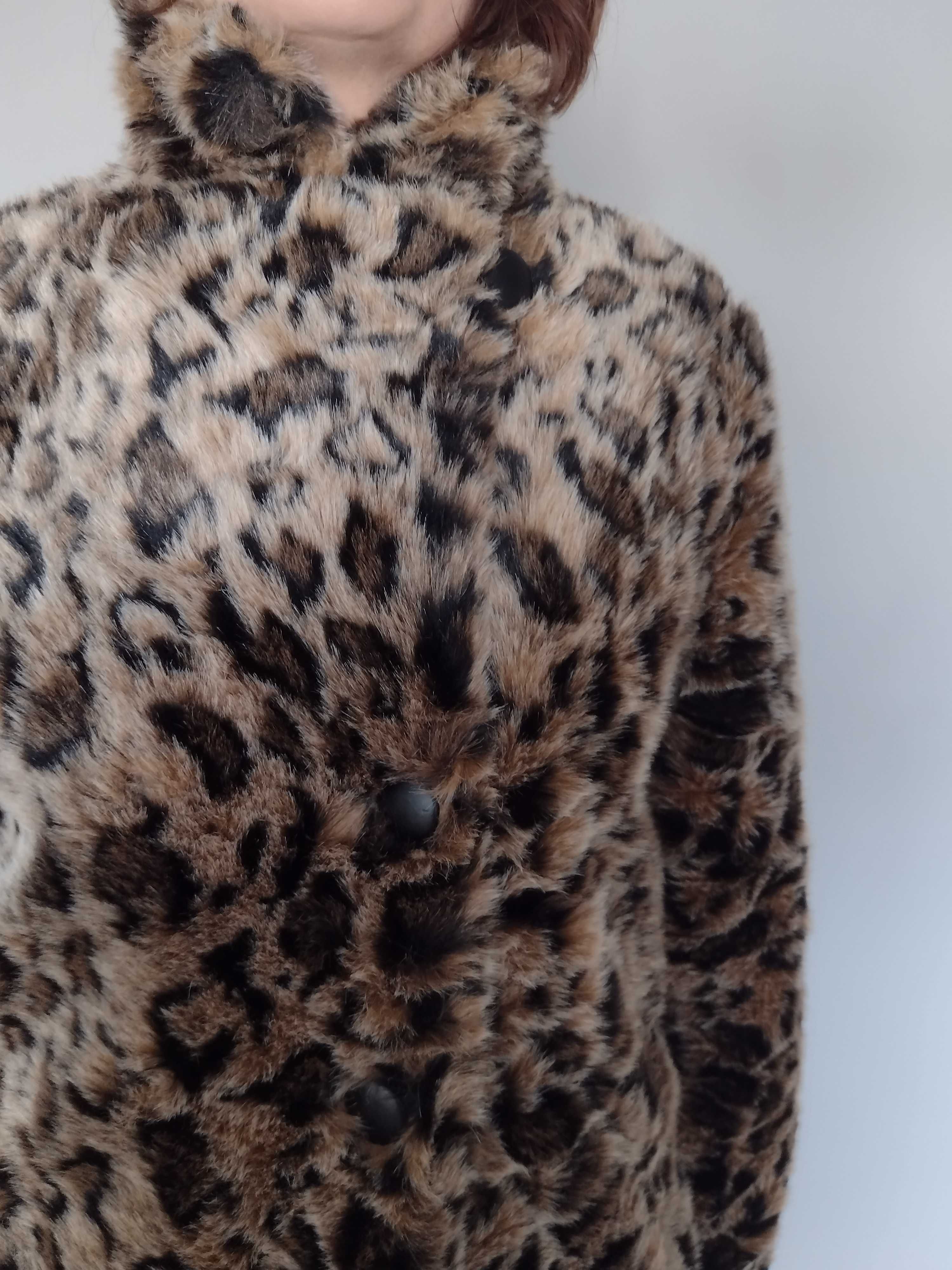 Futro Zara panterka, skóra ekologiczna, rozmiar L, ciepłe i miękkie