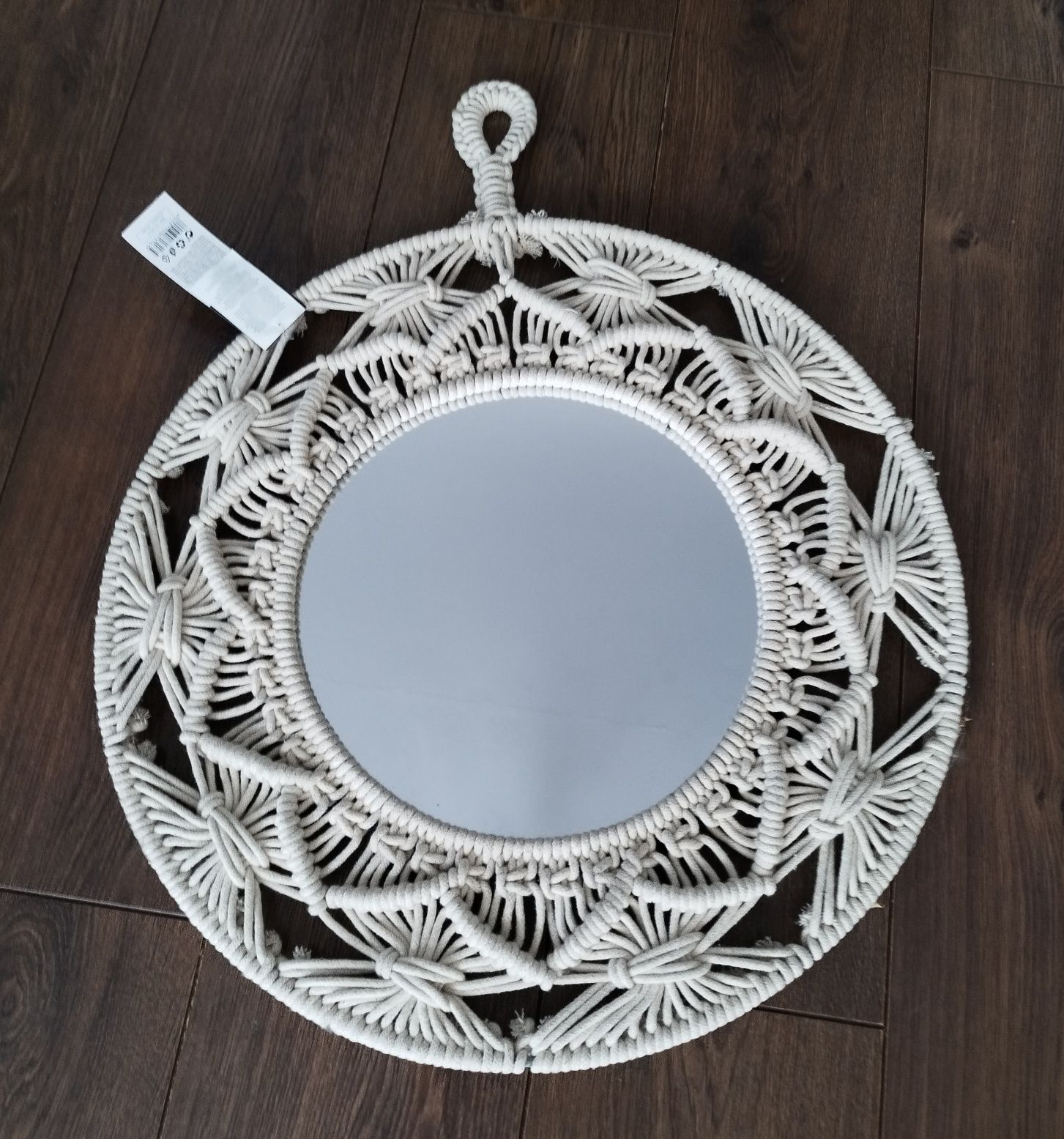 Okrągłe lustro Boho w ramie z bawełnianych sznurków 52 cm
