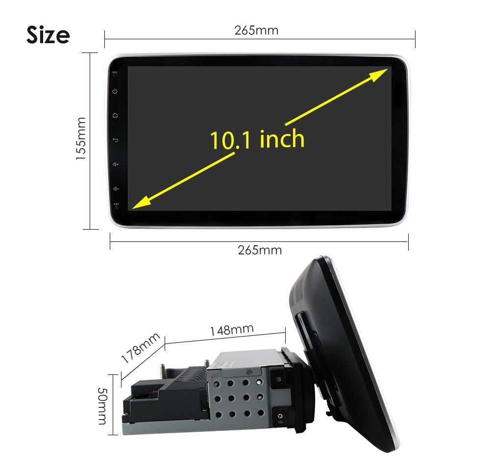 Auto Radio 10.1"  Android 14  1 Din painel destacável