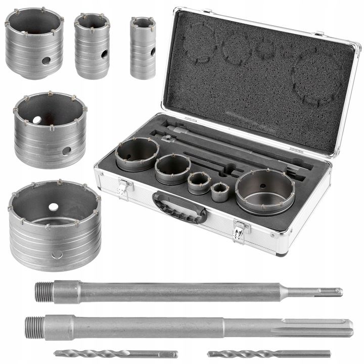 Zestaw Otwornic Do Muru Betonu 9 Pcs Sds+sds Max Koronki Frezy Frezów