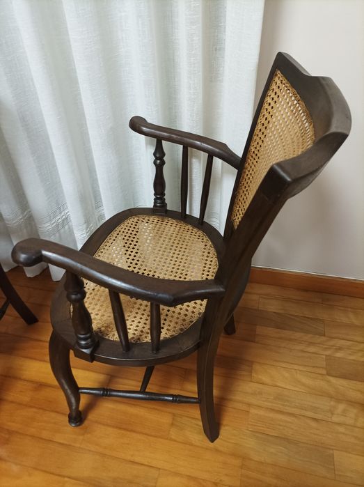 Cadeirão antigo restaurado estilo inglês com palhinha natural