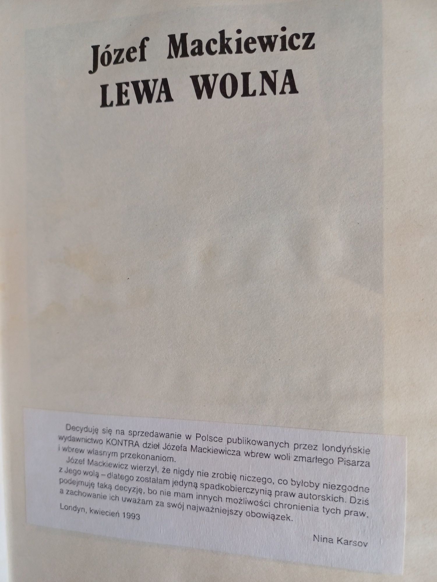 Józef Mackiewicz  - Lewa wolna