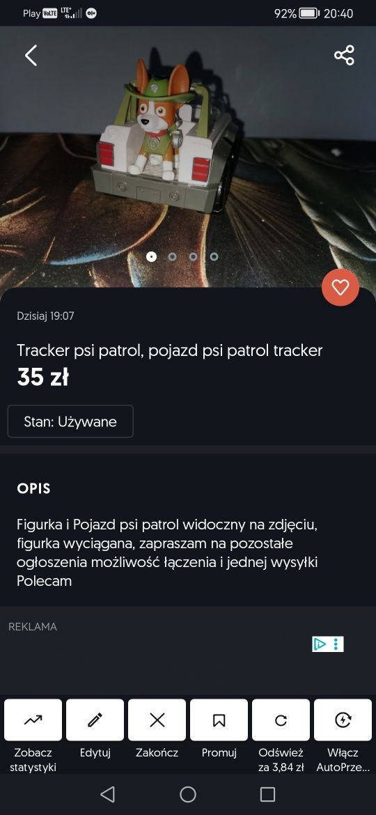 3 Pojazdy psi patrol Everest Tracker i marchall, pojazd +figurka