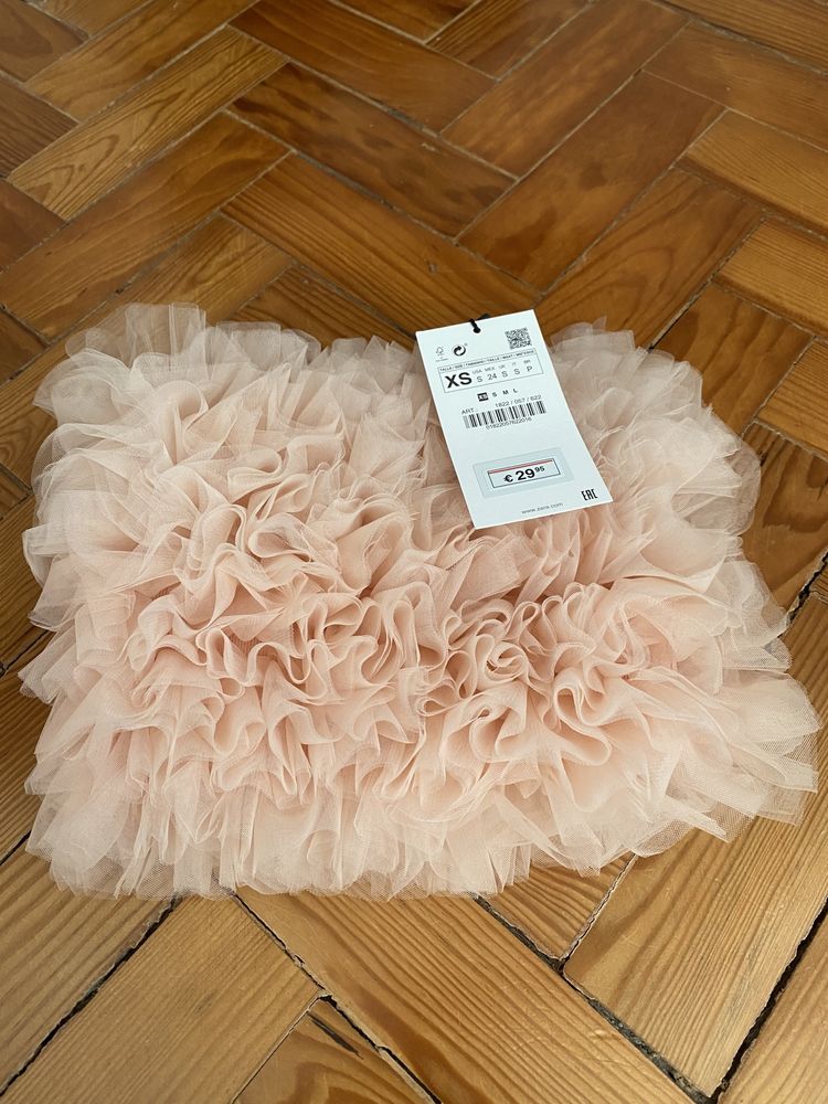 Tule crop top cor de rosa Zara XS - NOVO