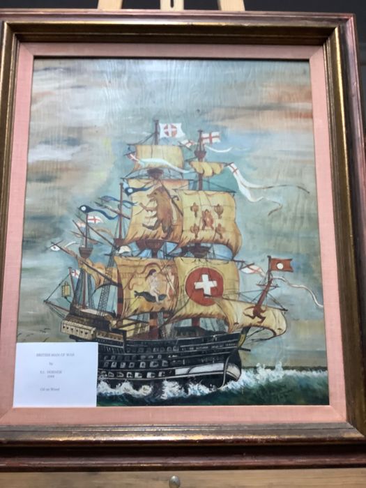 Antigo quadro óleo on wood caravela S.L.Horner 1944