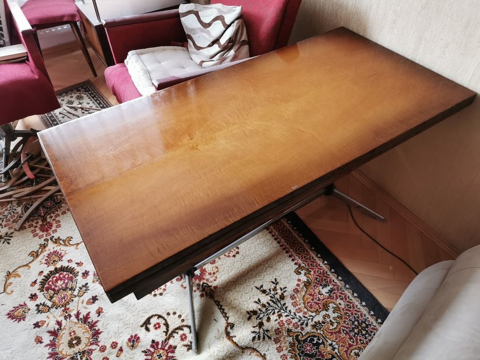 Stół rozkładany, ławostół, drewniany, lakierowany PRL