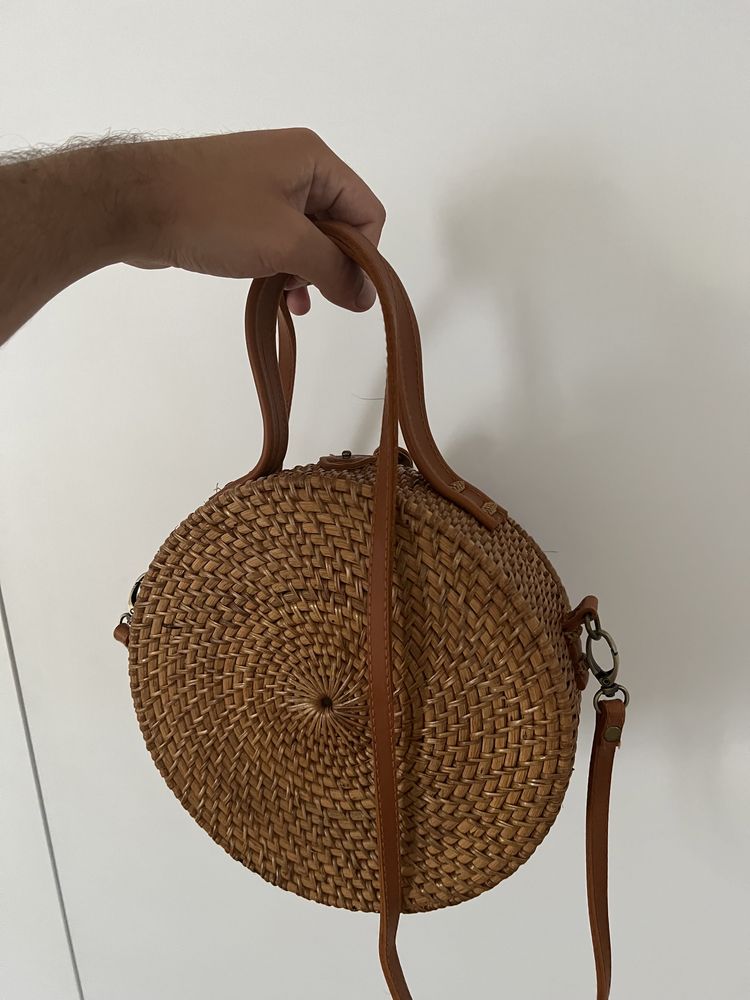 Mala bolsa mulher em vime feito à mão