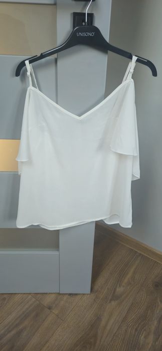 Bluzka top biały Odkryte ramiona hiszpanka elegancka falbanki