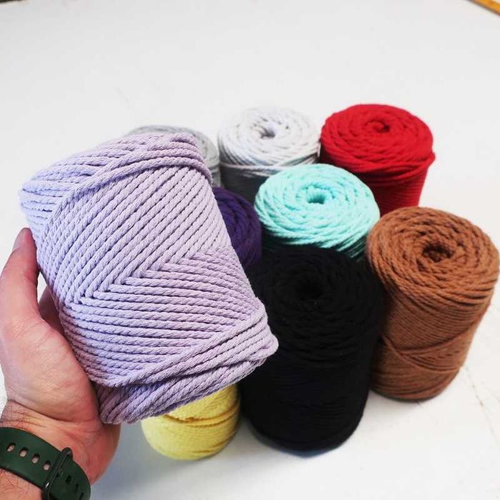 Fio de Algodão Torcido 3 Cabos 3PLY – Ideal para Macramé, Várias Cores