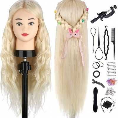 Cabeça de Manequim 60cm Cabelo Real Suporte de Mesa Cabeleireira