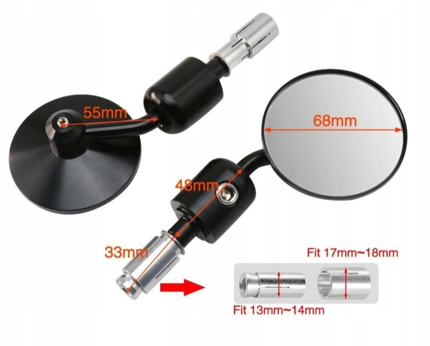 Lusterka Dolne / w Końcówki Kierownicy Alu CNC