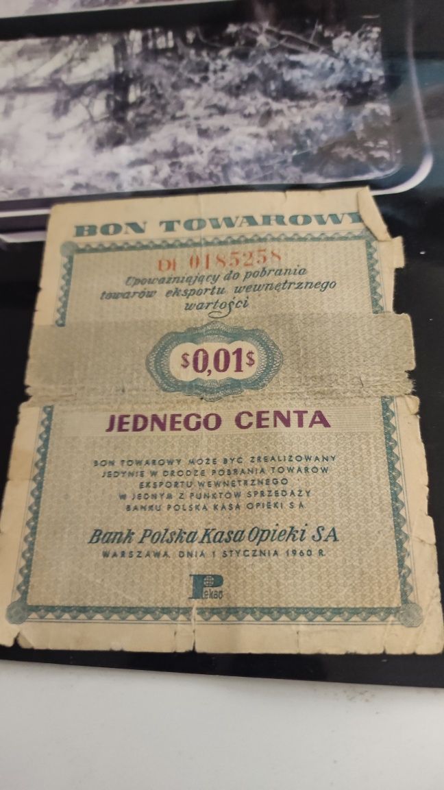 Bon towarowy 0,01 jednego centa 1960