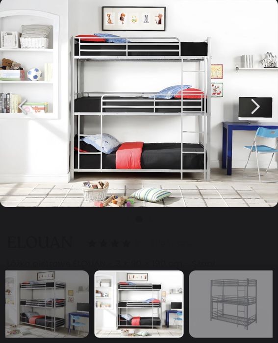 Łóżko 3-pietrowe metalowe szare