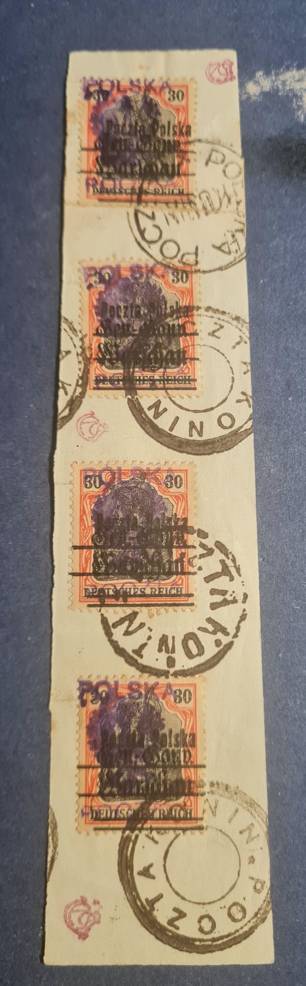 1918 Czwórka pion Poczta Konin PP/GGW 30 Fen