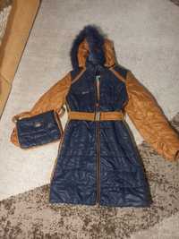 Пальто зимнее для девочки с сумочкой