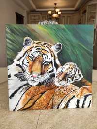 Картина акрилом "Тигри"